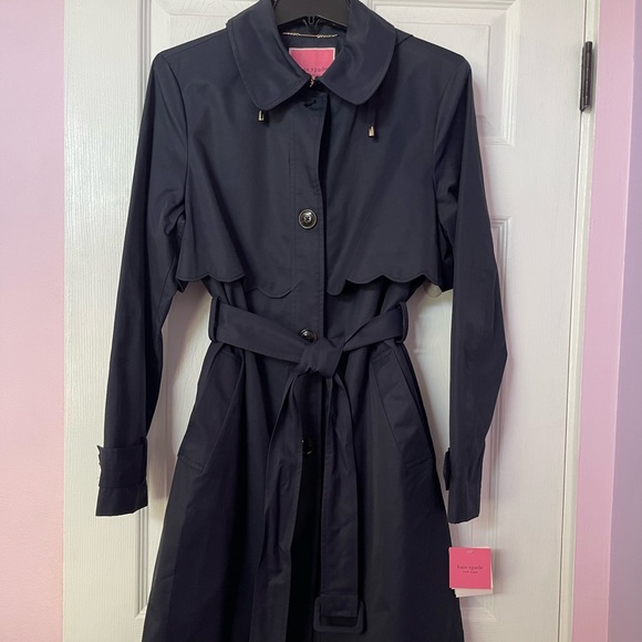 Kate Spade Scalloped Belted Hood Rain Trench Coat - Picture 5 of 8
